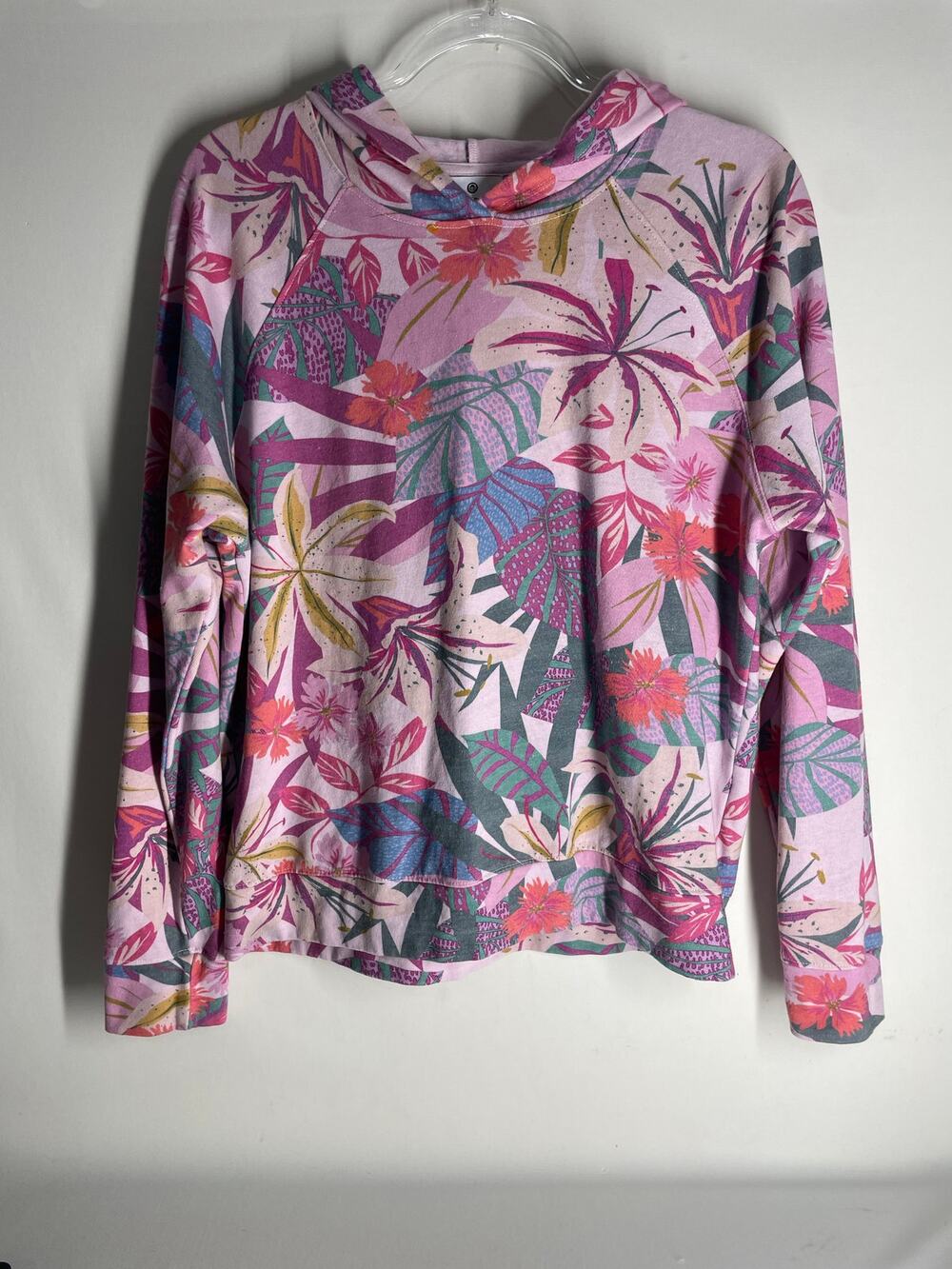 Sundry Tropical Floral Print Pink Hoodie Sweatshirt Pullover Size 2 US Medium
